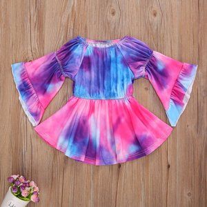 Tie Dye Bell Sleeve Girls Dress